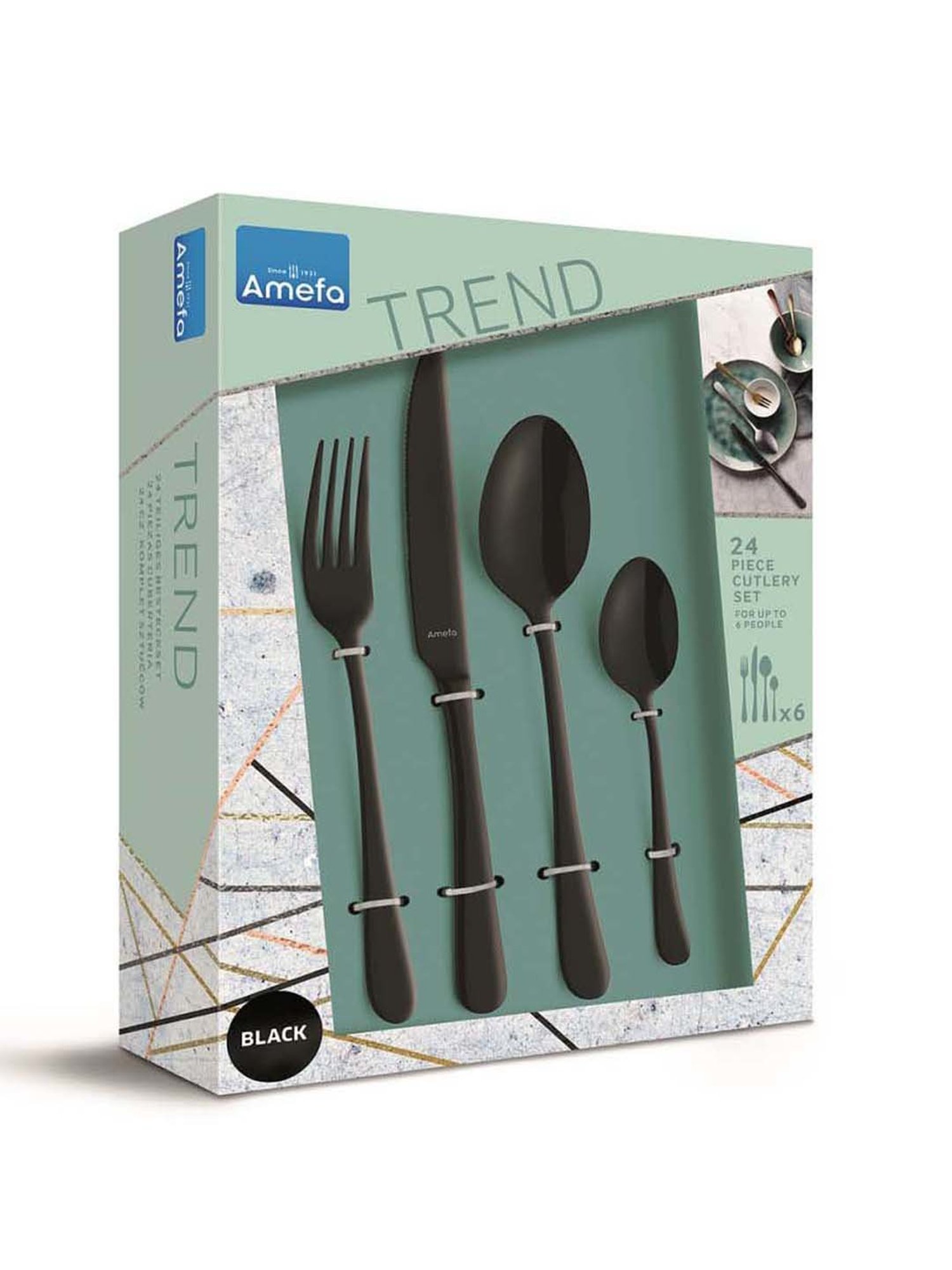 AMEFA Austin Black Stainless Steel 24 Piece Cutlery Set