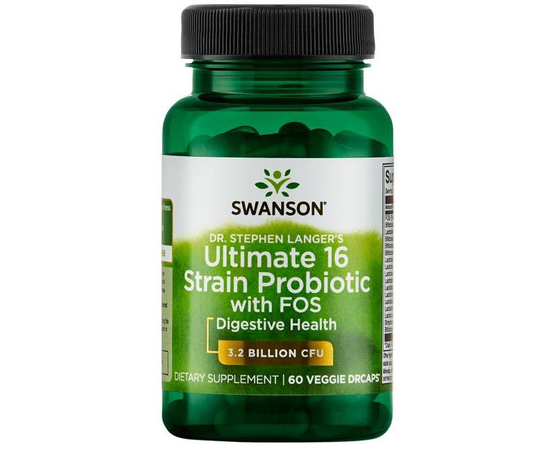 Swanson Dr. Stephen Langer's Ultimate 16 Strain Probiotic with Prebiotic Fos Vegetable Capsules, 3.2 Billion Cfu, 60 Count.