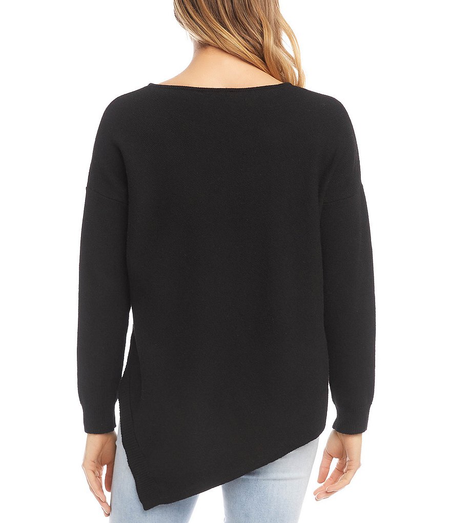 Karen Kane Long Sleeve Asymmetrical Hem Round Neck Sweater