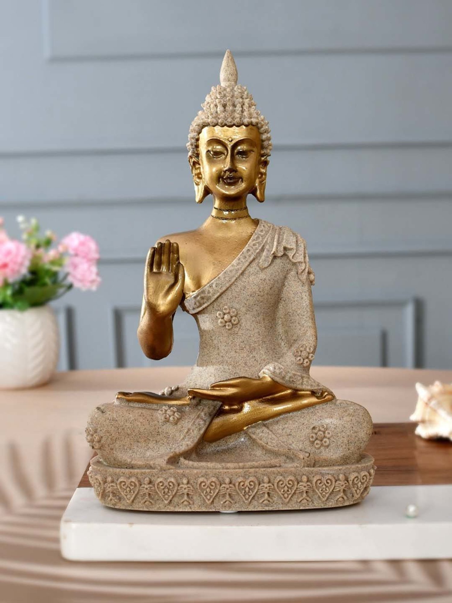Tayhaa Golden Resin Divine Blessing Buddha Idol