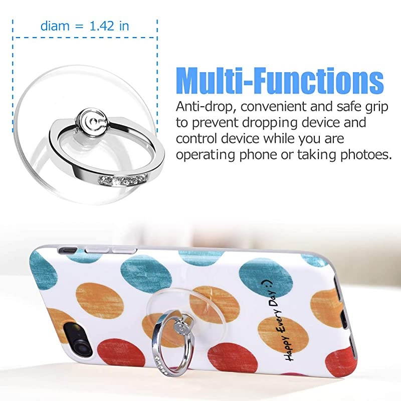 Transparent Phone Ring Stand Holder  Cell Phone Ring Holder Finger Grip 360 Degree Rotation 2 Silver Diamond