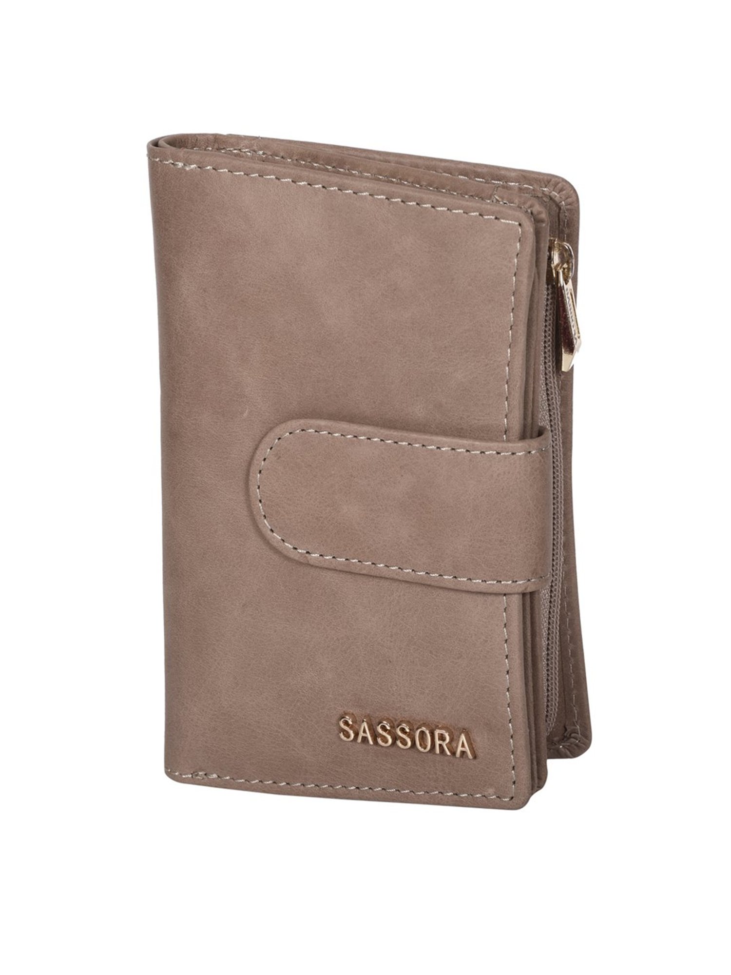 SASSORA Beige Solid Rfid Bi-Fold Wallet for Women