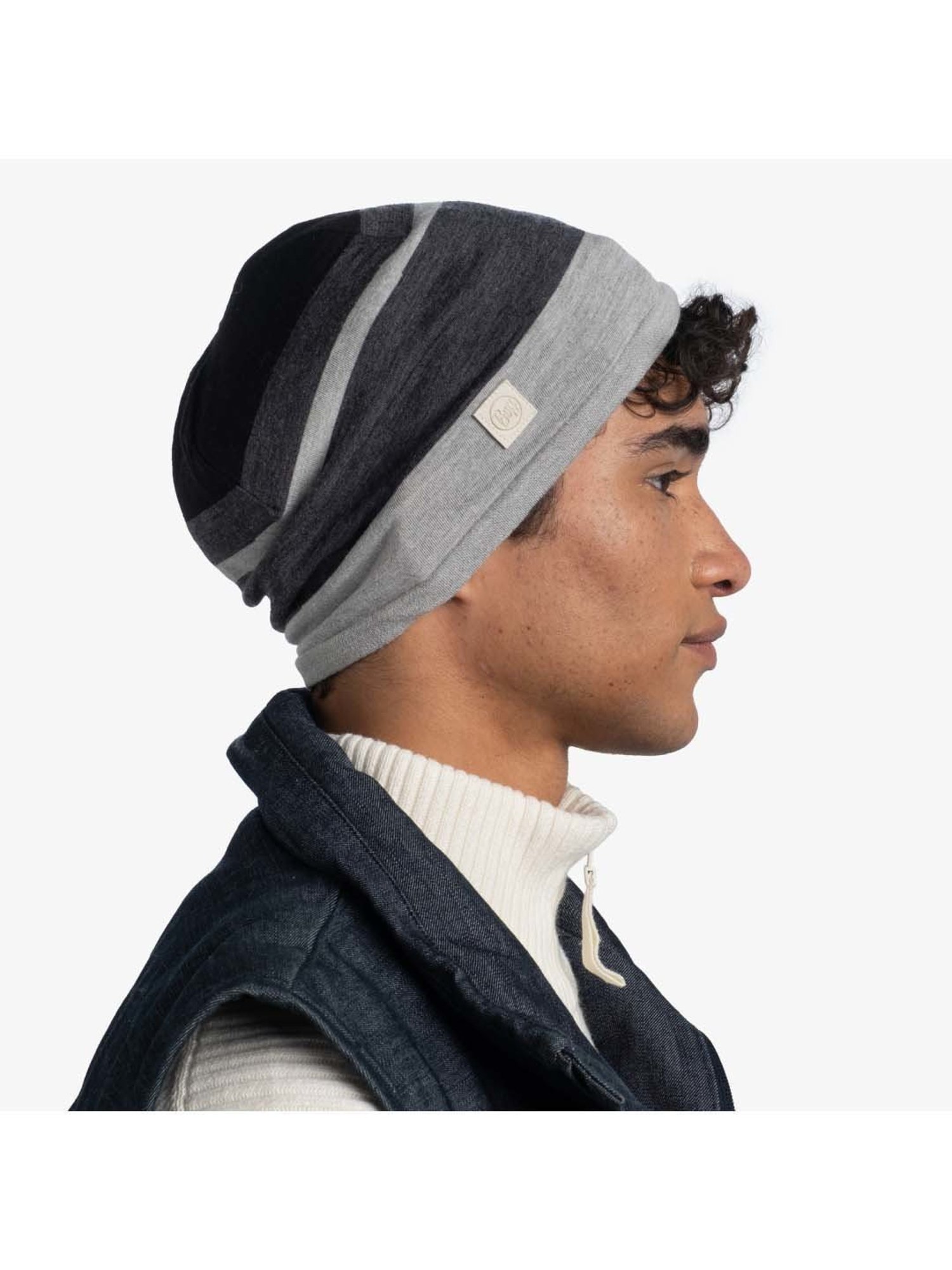 BUFF Merino Move Grey & Black Striped Beanies