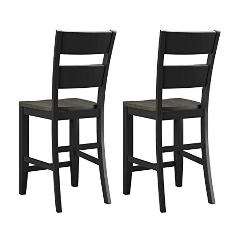Wallace & Bay Kelley 24 Inch Durable Wood enBarstool Seat Furniture Set with Comfortable Ladder Back Design, Gray/Black (2 Pack)