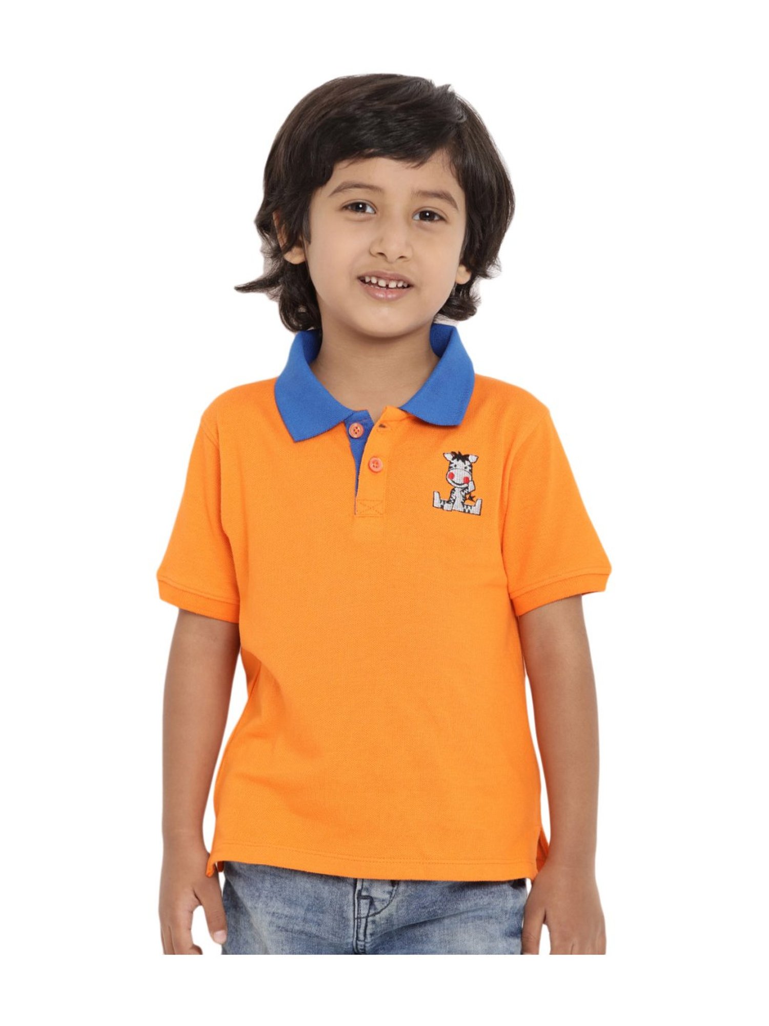 Berrytree Organic Kids Orange Cotton Sister Bear Polo T-Shirt