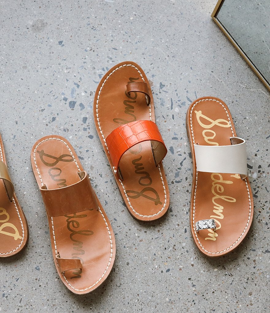 Sam Edelman Maxy Croc Embossed Leather Toe Ring Sandals