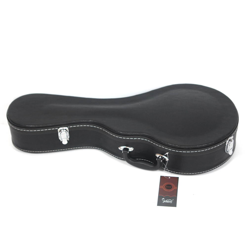 F-Style Microgroove Pattern Leather Wood Mandolin Case Black