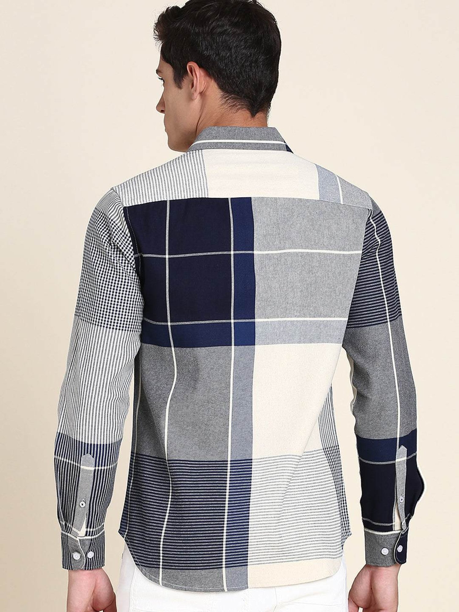 Dennis Lingo Charcoal Cotton Slim Fit Checks Shirt