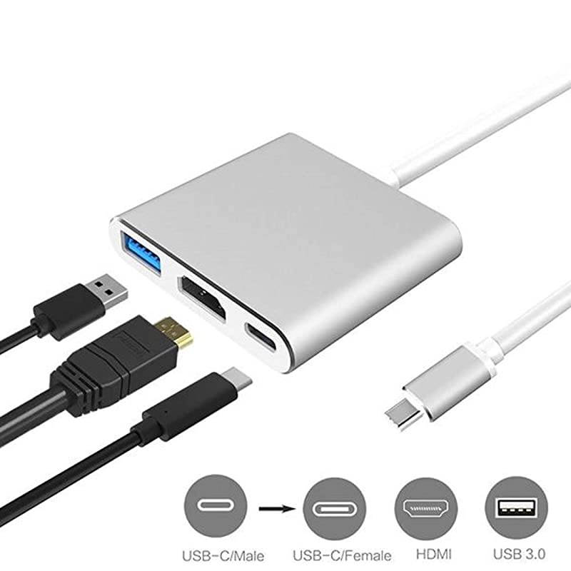 Digital AV Multiport Adapter, 3 in 1 USB Type C to 4K HDMI Video Converter Compatible for MacBook Pro/Air/ iPad Pro/S8+/S9+/Chromebook/Surface Pro7, Aluminium Alloy, Silver