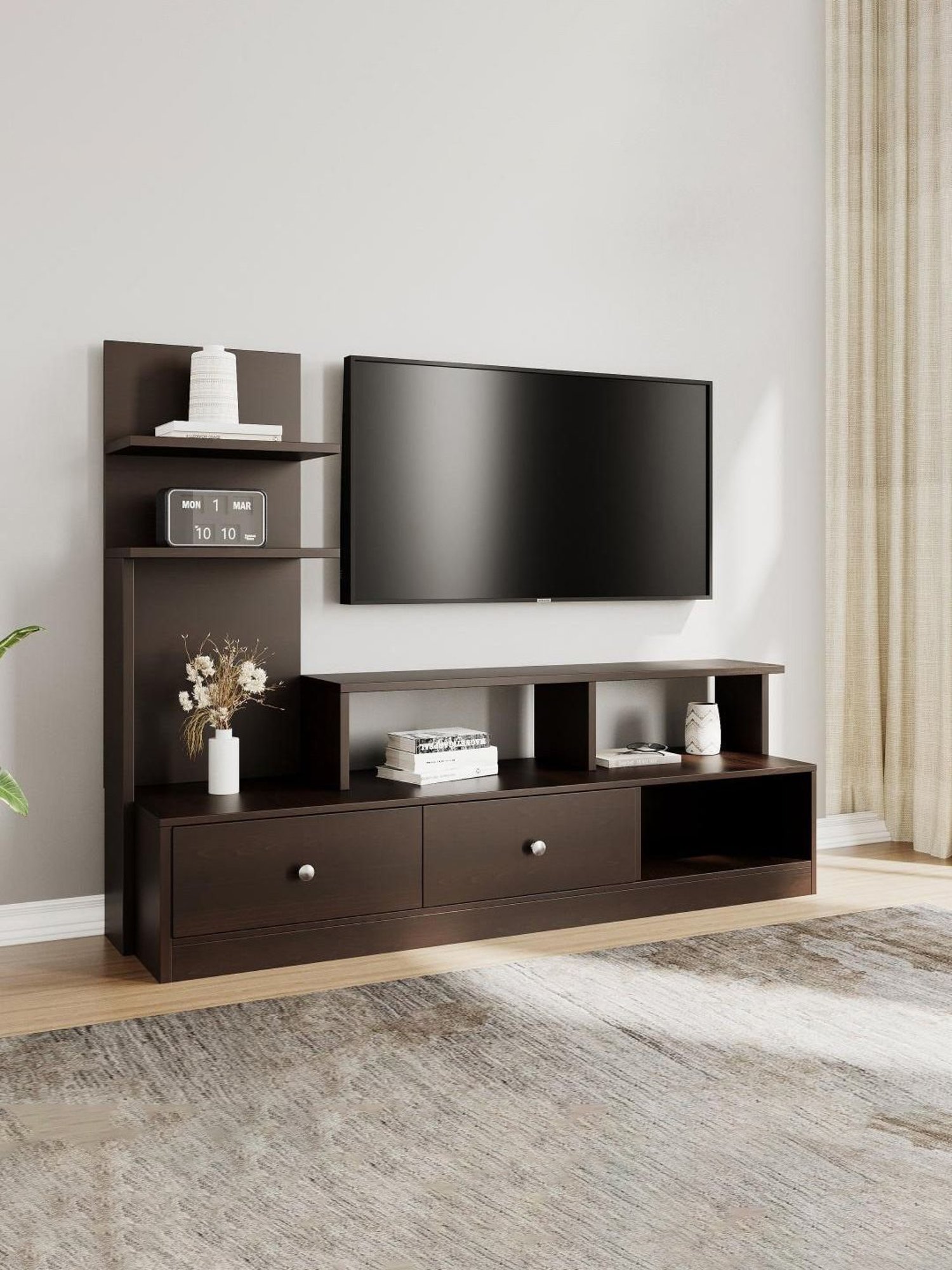 Nilkamal Cora White Engineered Wood TV Entertainment Unit with 2 Shelves