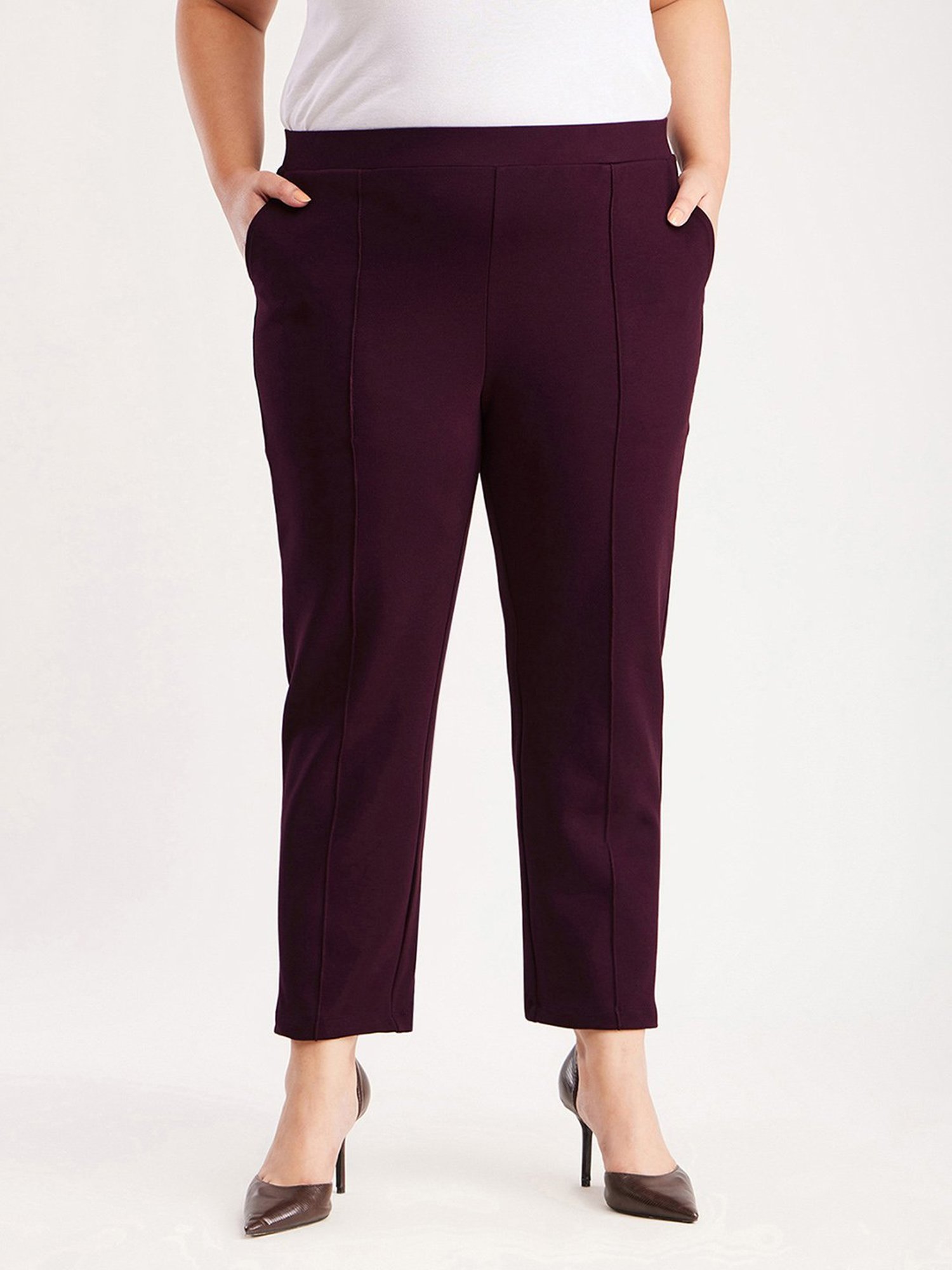 Fablestreet X Maroon Mid Rise Formal Trousers