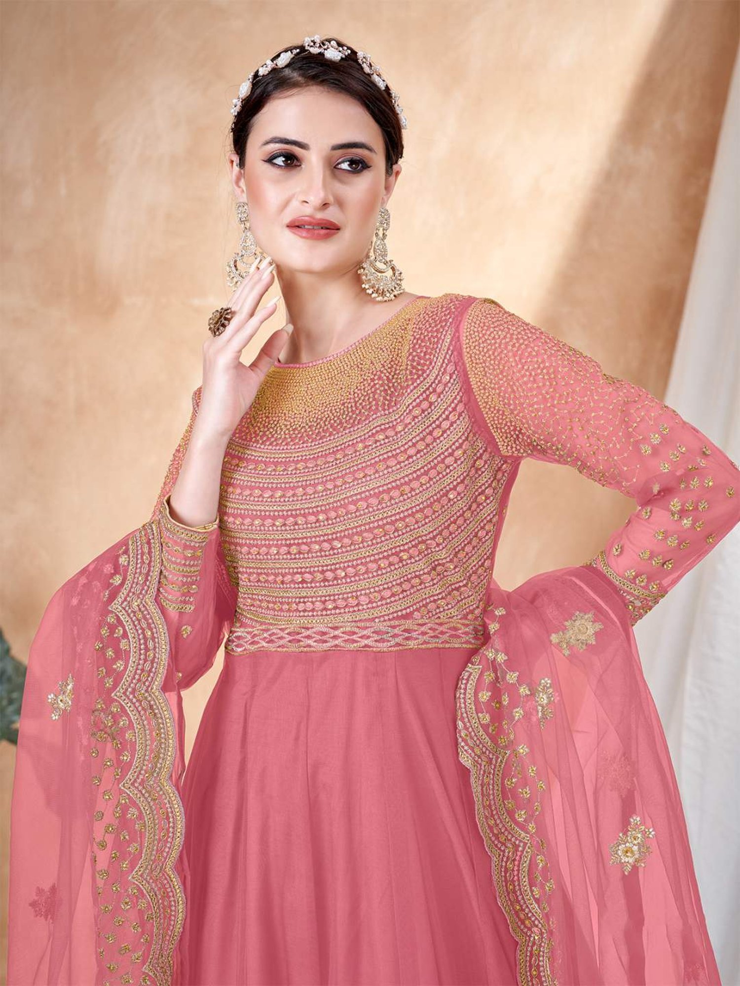 Odette Pink Embroidered Unstitched Dress Material
