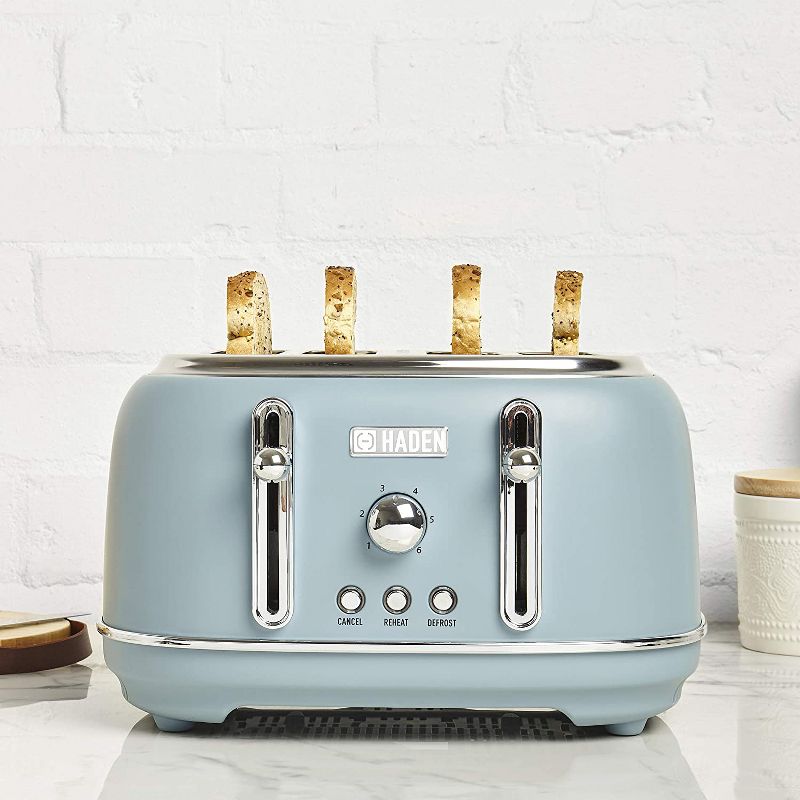 Haden Highclere Innovative 4 Slice Retro Vintage Countertop Wide Slot Toaster Kitchen Appliance with Self Centering Function, Pool Blue