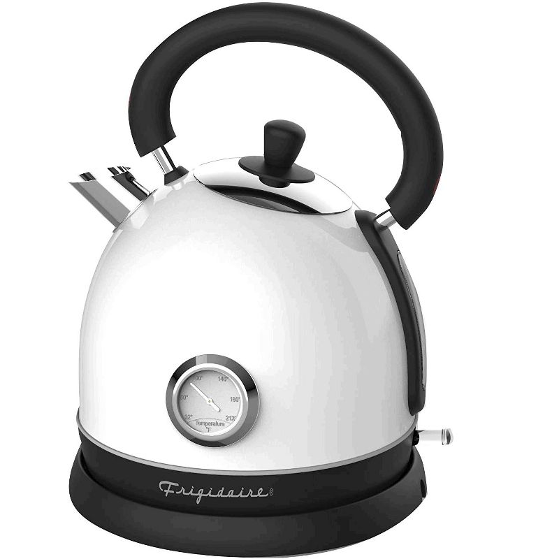 Frigidaire EKET125-WHITE 1.8 Liter Retro Electric Water Kettle Pot with Thermostat for Hot Tea, Coffee, or Soup, White (Stainless Steel)