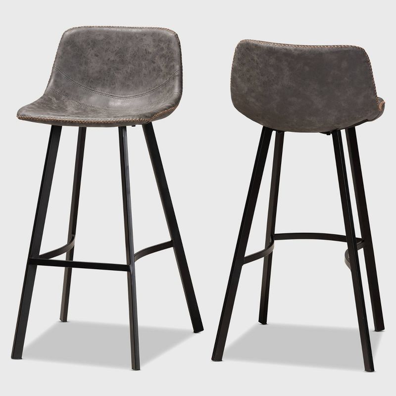 Set of 2 Tani Faux Leather Upholstered Metal Barstools Gray/Black - Baxton Studio