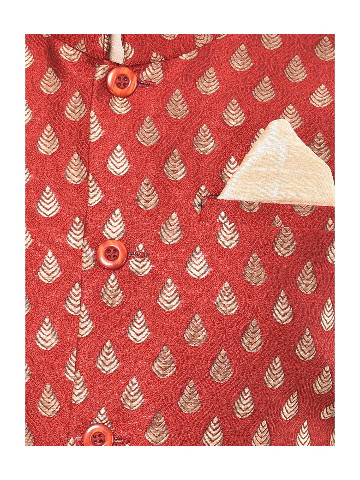 Deyann Kids Red Embroidered Nehru Jacket