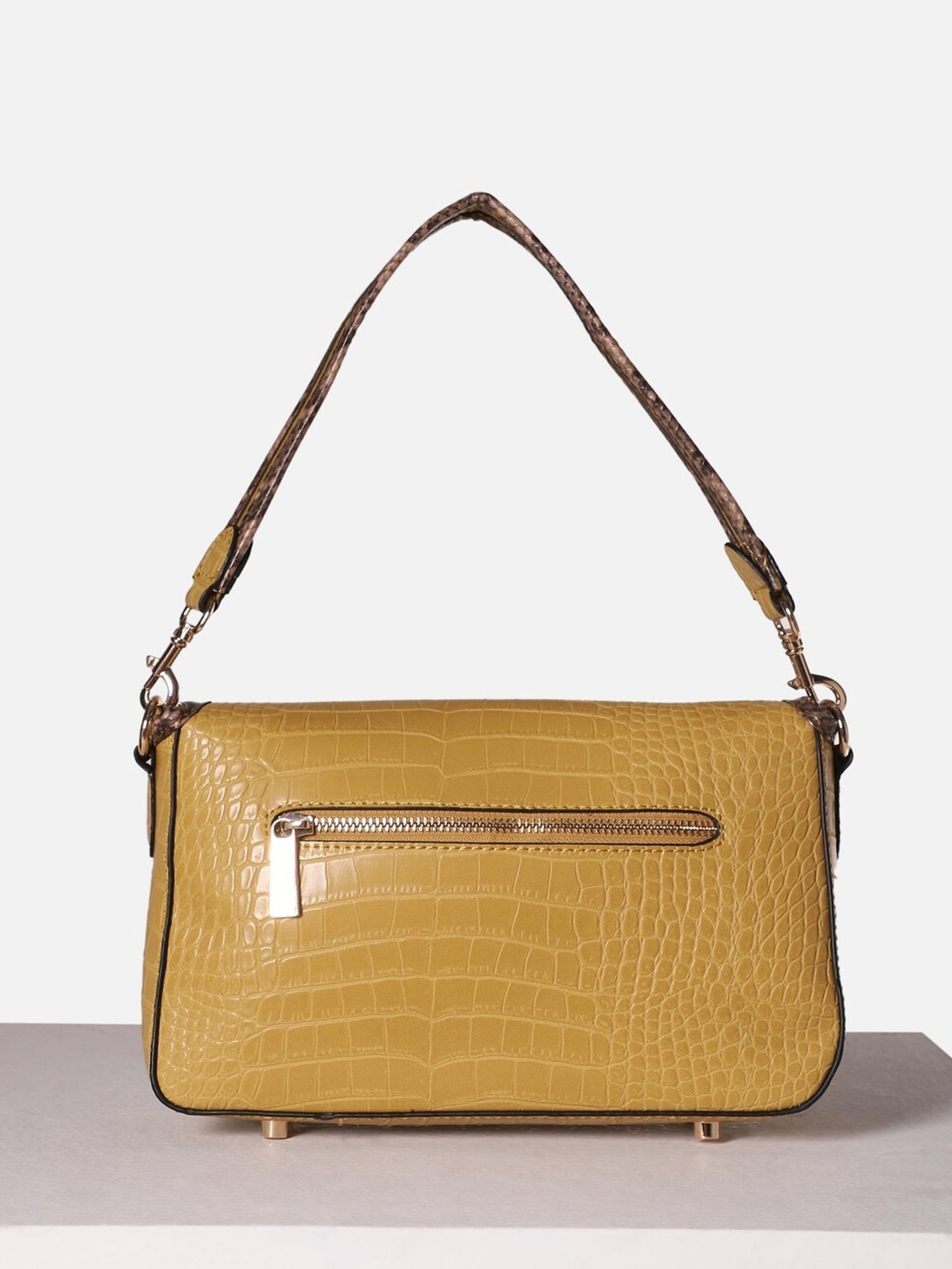 Allen Solly Yellow Textured Medium Shoulder Handbag
