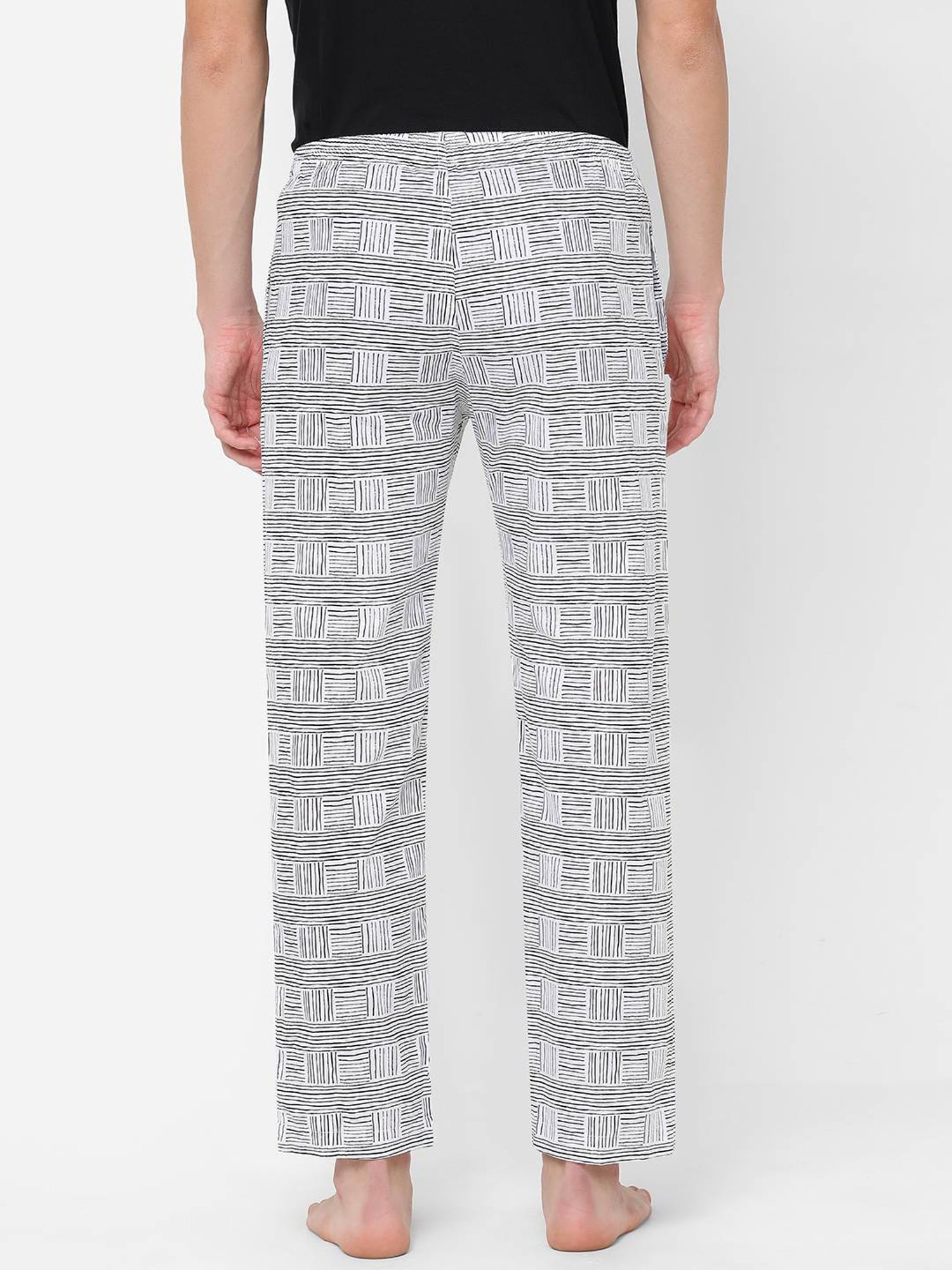 Urban Scottish White Regular Fit Striped Lounge Pants