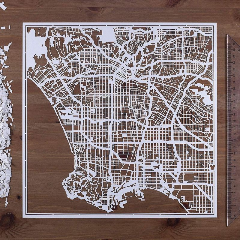 Los Angeles Paper Cut Map by O3 Design Studio White 12x12 inches Paper Art