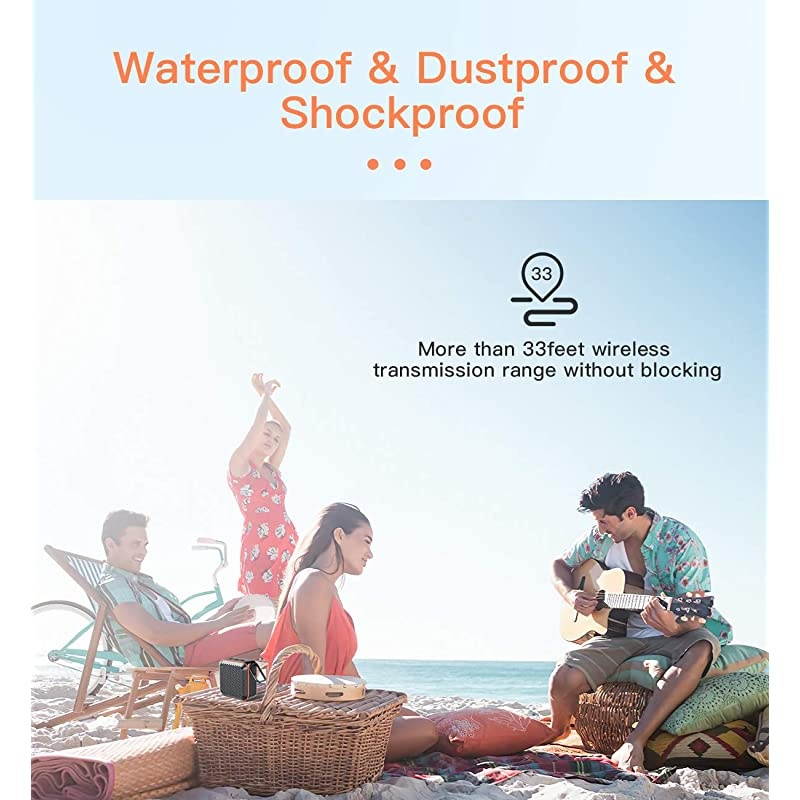 Waterproof Bluetooth Speaker with FM Radio IPX7 Waterproof Speaker Bluetooth Wireless Small Speaker TWS Stereo 10H Playtime for Shower Bath Pool Boat Beach Home Party Travel 2019