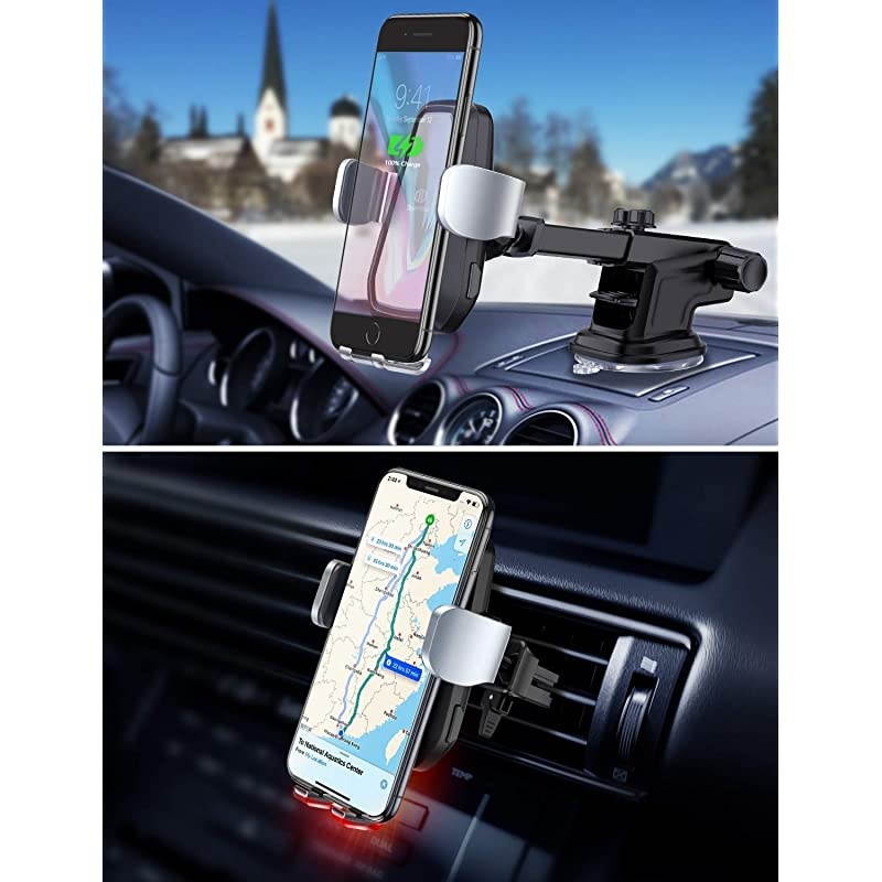 iPhone Wireless Car Charger, Cell Phone Mount Holder Auto Clamping Compatible with iPhone X/XS/XS Max/XR/8/8Plus/Samsung S10/S10+/S10e/S9/S9+/S8/S8+ and etc.