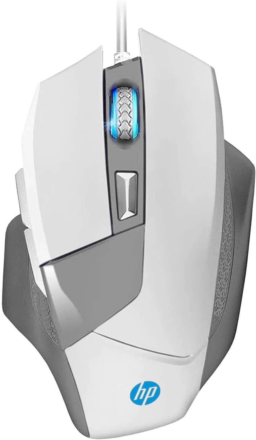 HP Gaming Mouse Wired Ergonomic Game USB Computer Mice LED Lighting Up to 4000 DPI Programmable Comfortable Grip 6 Buttons [G200] White