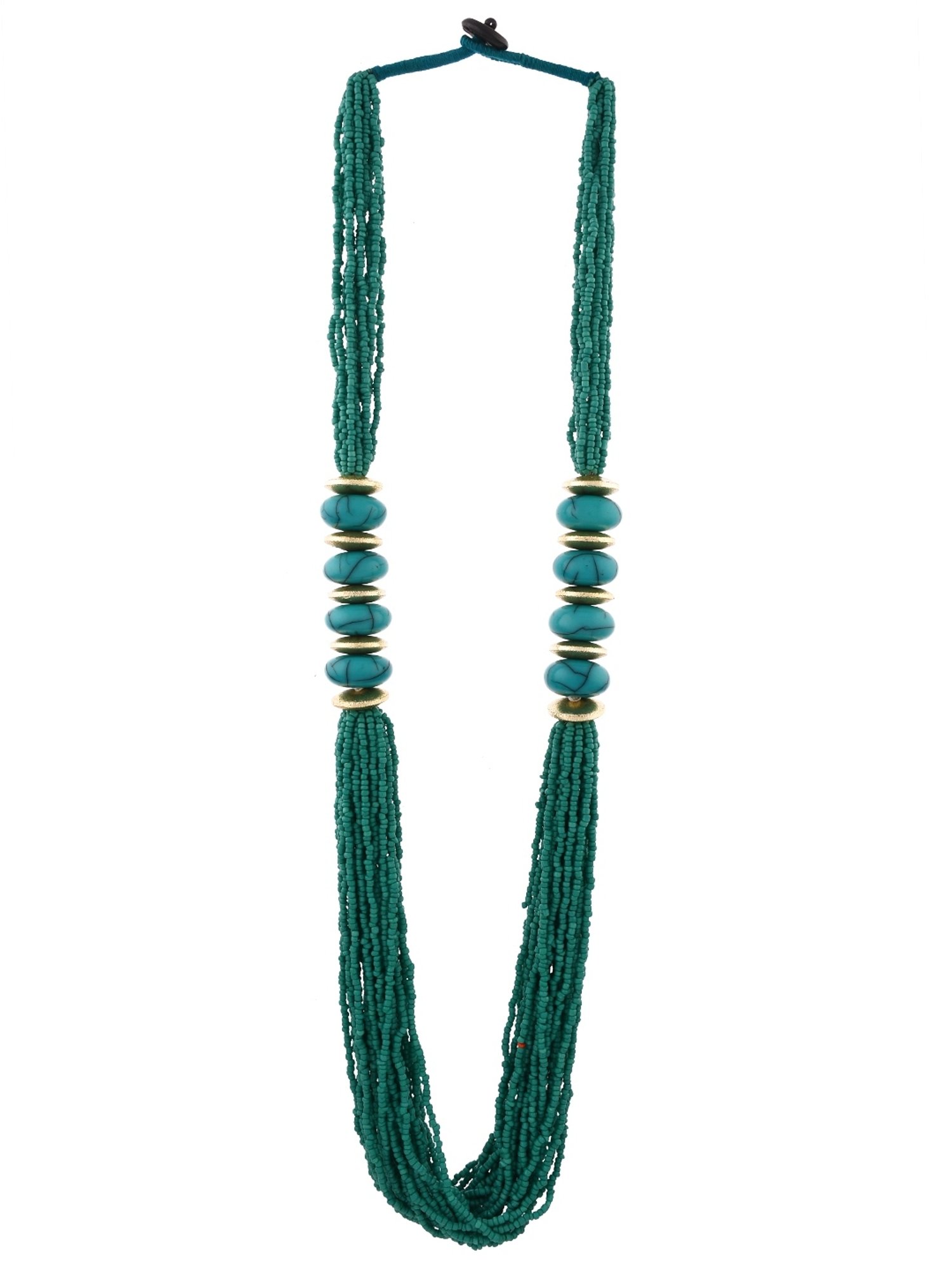 Imli Street Green Golden Long Beaded Handcrafted Necklace