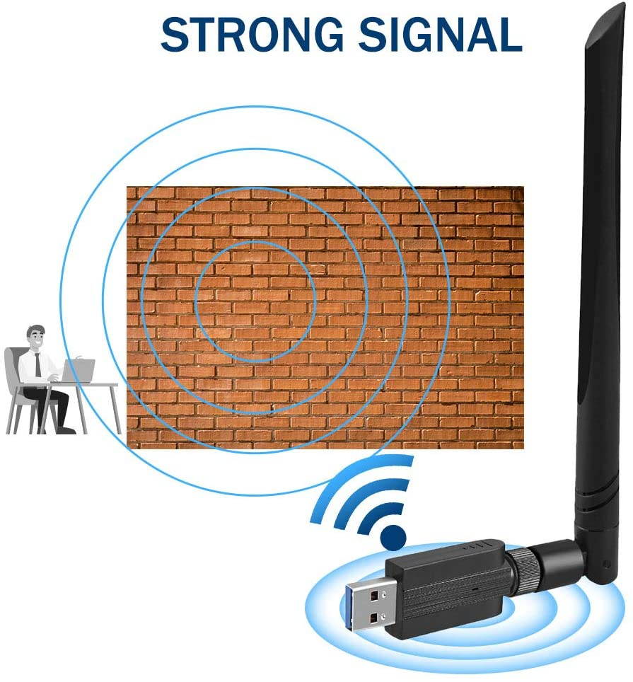 USB Wifi Adapter 1200Mbps USB 3.0 Wireless Network Dual Band 5.8G/2.4G adapter with 5dBi Antenna for Mac PC Desktop Laptop, Compatible with Windows XP/Vista/7/8/10 Linx2.6X Mac OS X