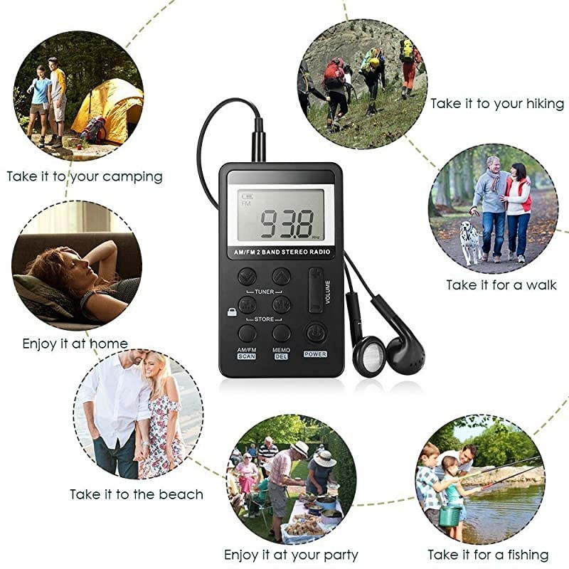 FM Radio,Mini Portable Pocket Radio Receiver with Earphone,Rechargeable Battery for Walk/Jogging/Gym/Camping (Black)