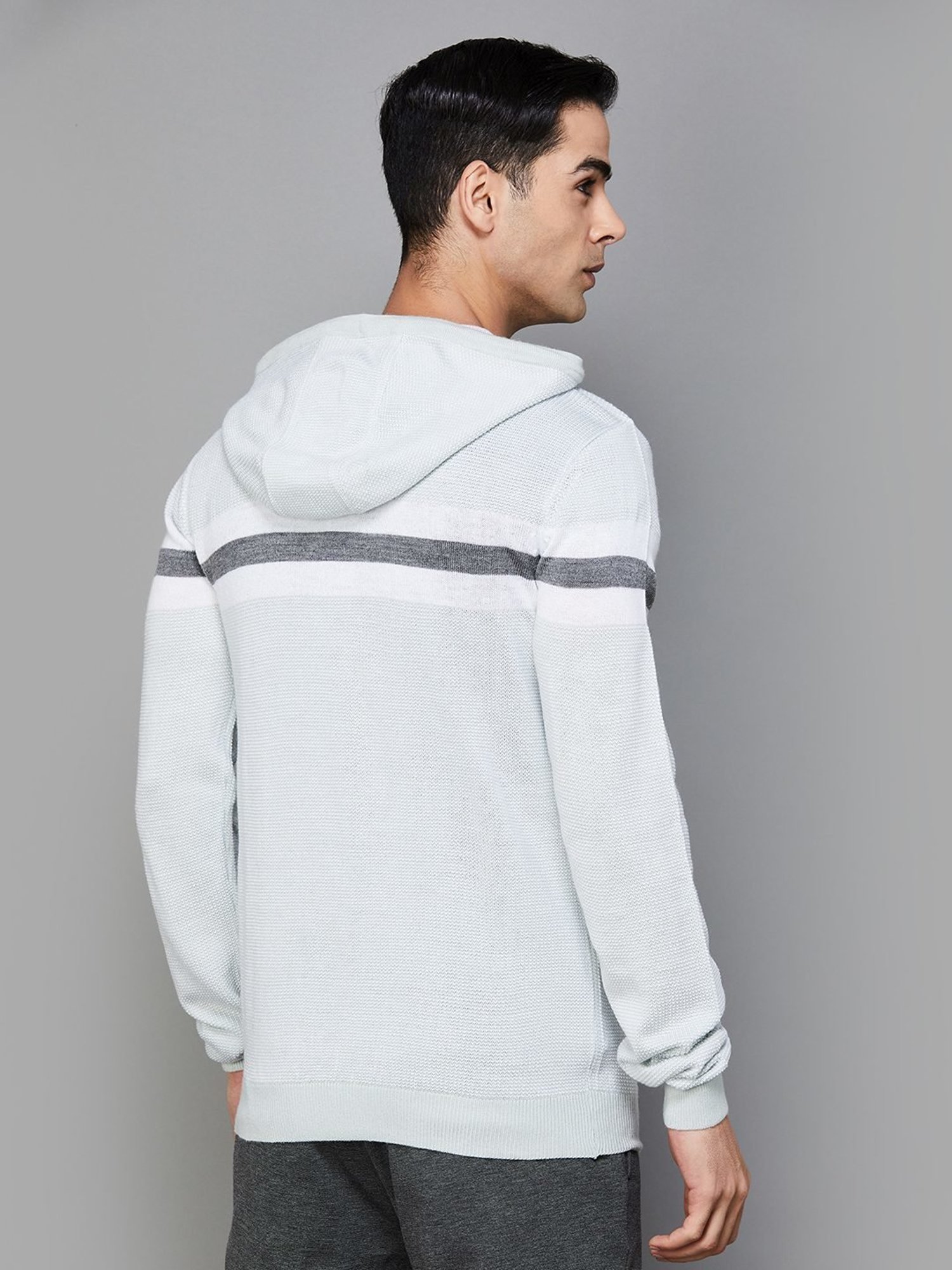 Code by Lifestyle Grey Regular Fit Striped Sweater