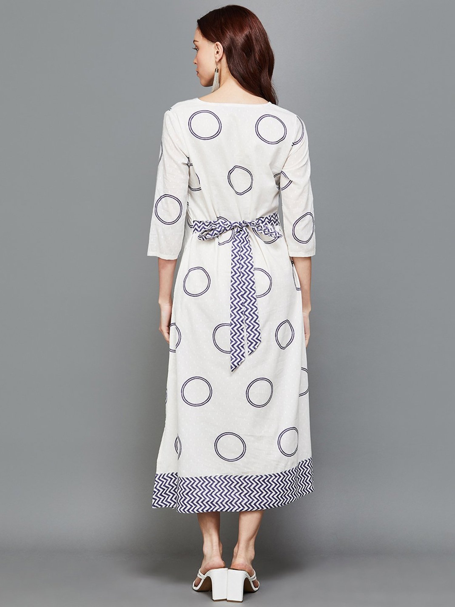 Colour Me by Melange White Cotton Printed A-Line Dress
