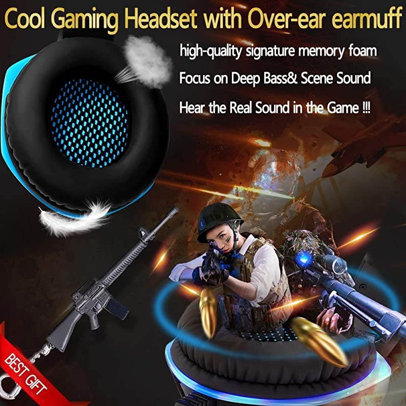 Headset for Xbox OnePS4PCLaptopTablet with MicPro Over Ear HeadphonesNoise CancelingUSB Led LightStereo Bass Surround for KidsMacSmartphones