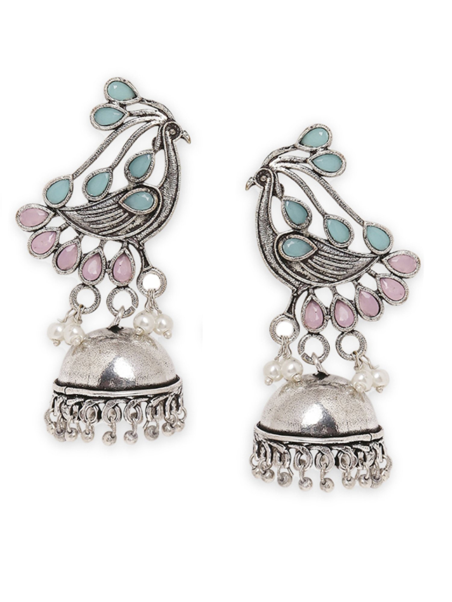 OOMPH Jewellery Oxidized Silver Look Alike Pearls Laxmi Ethnic Jhumki