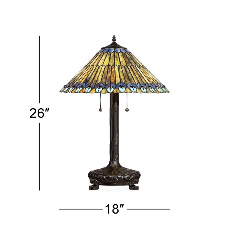 Robert Louis Tiffany Table Lamp Antique Bronze Tiffany Style Peacock Art Glass Shade for Living Room Family Bedroom Bedside Office