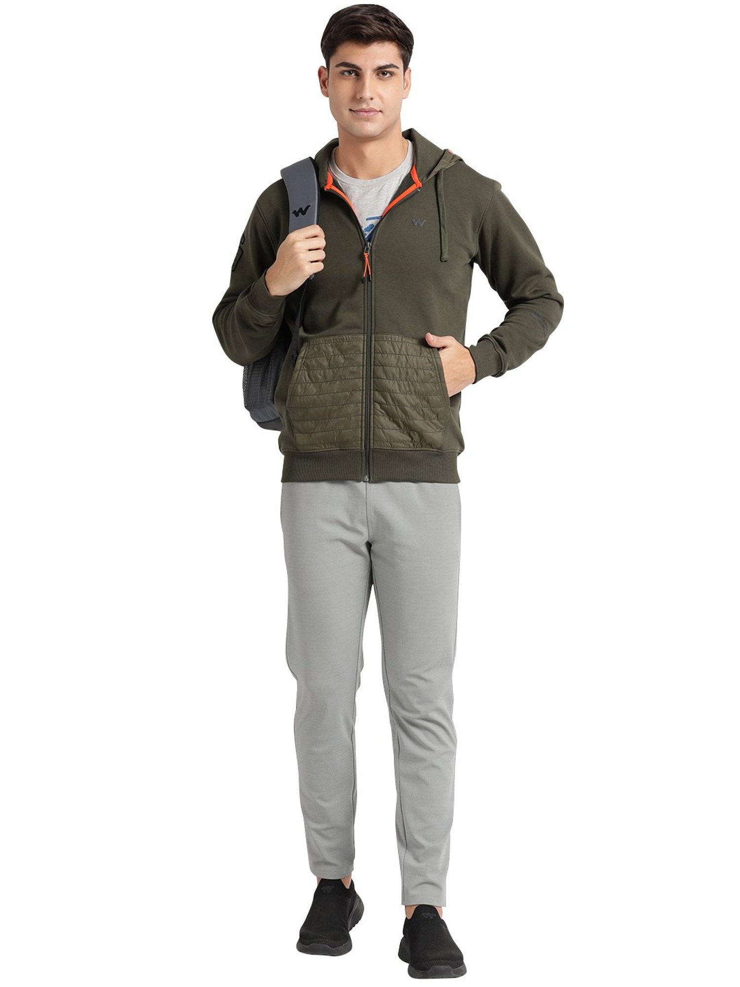 Wildcraft Dark Olive Regular Fit Self Design Hooded Sweatshirt