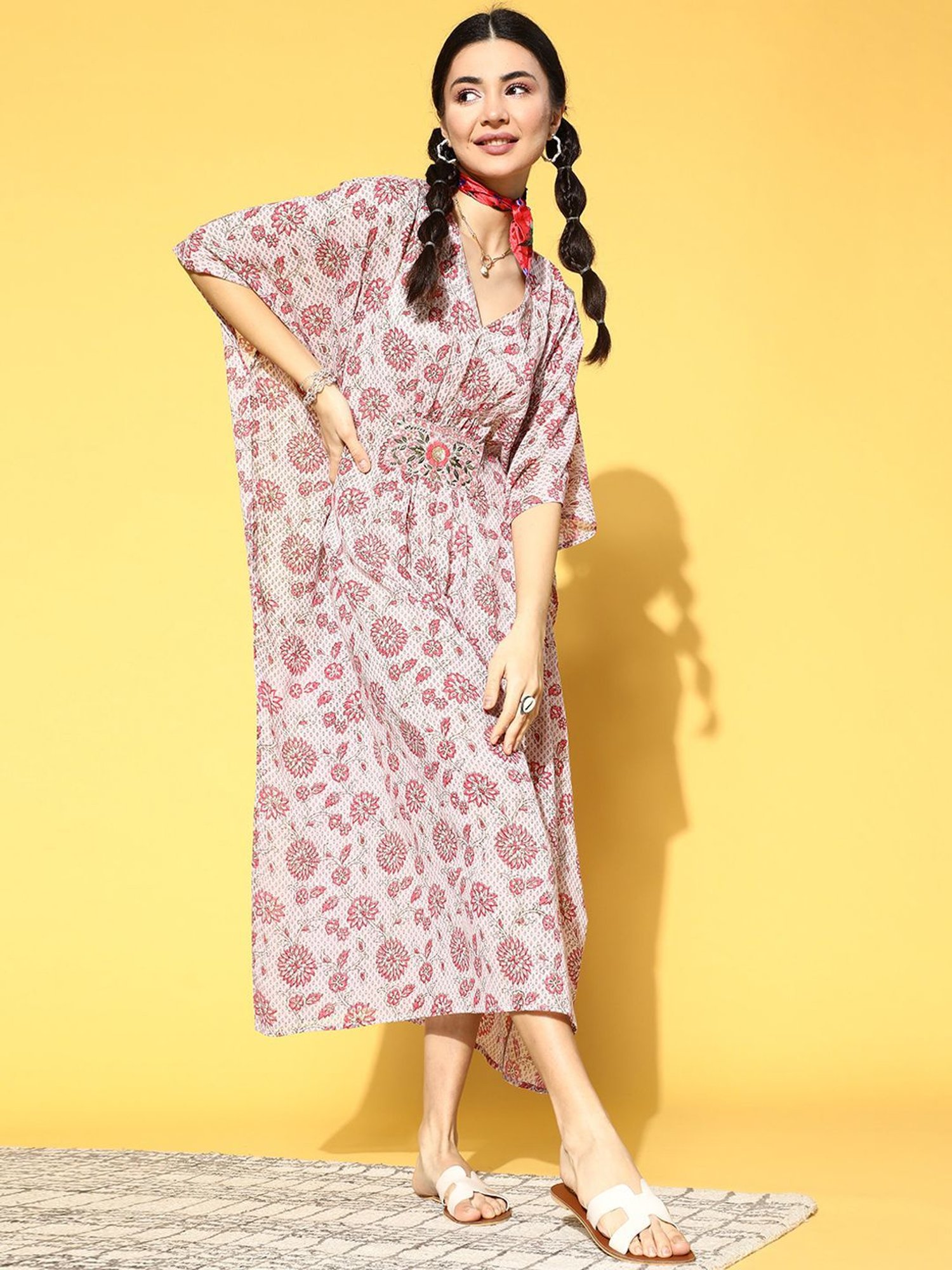Prakrti Pink Cotton Printed Kaftan