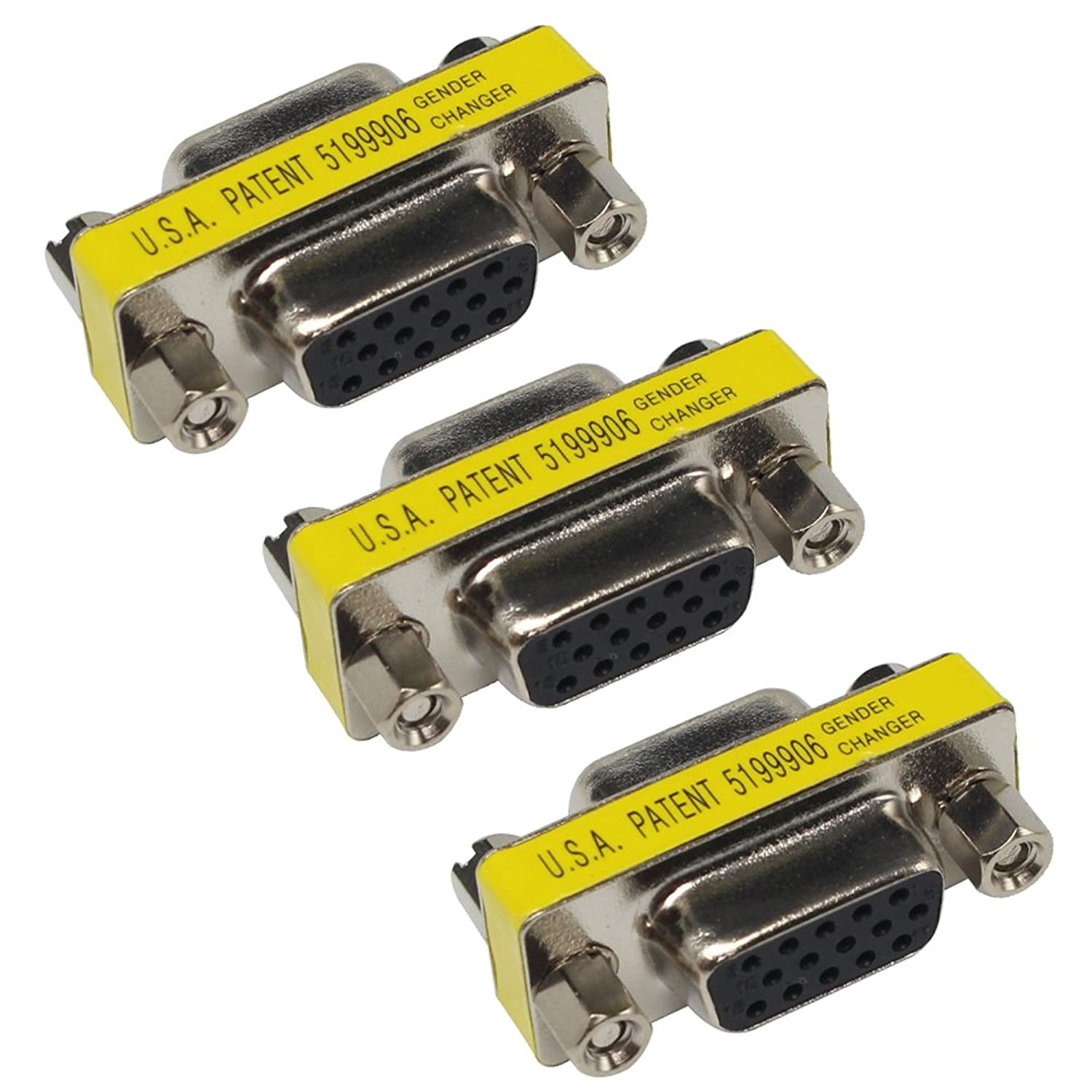 VGA Female to Female Connector Adapter Coupler 15 Pin to 15 Pin Extender Pack of 3