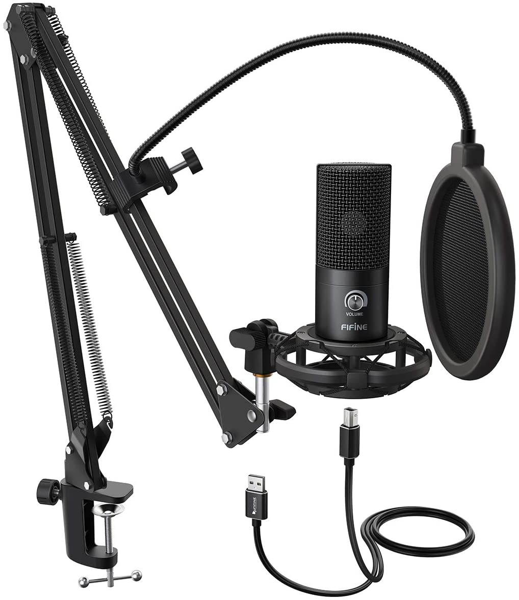 Studio Condenser USB Microphone Computer PC Microphone Kit with Adjustable Scissor Arm Stand Shock Mount for Instruments Voice Overs Recording Podcasting YouTube Karaoke Gaming Streaming