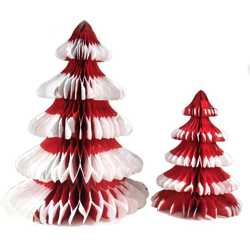 Christmas 16.0" Red Honeycomb Trees Tissue Paper Vintage-Style  -  Decorative Figurines