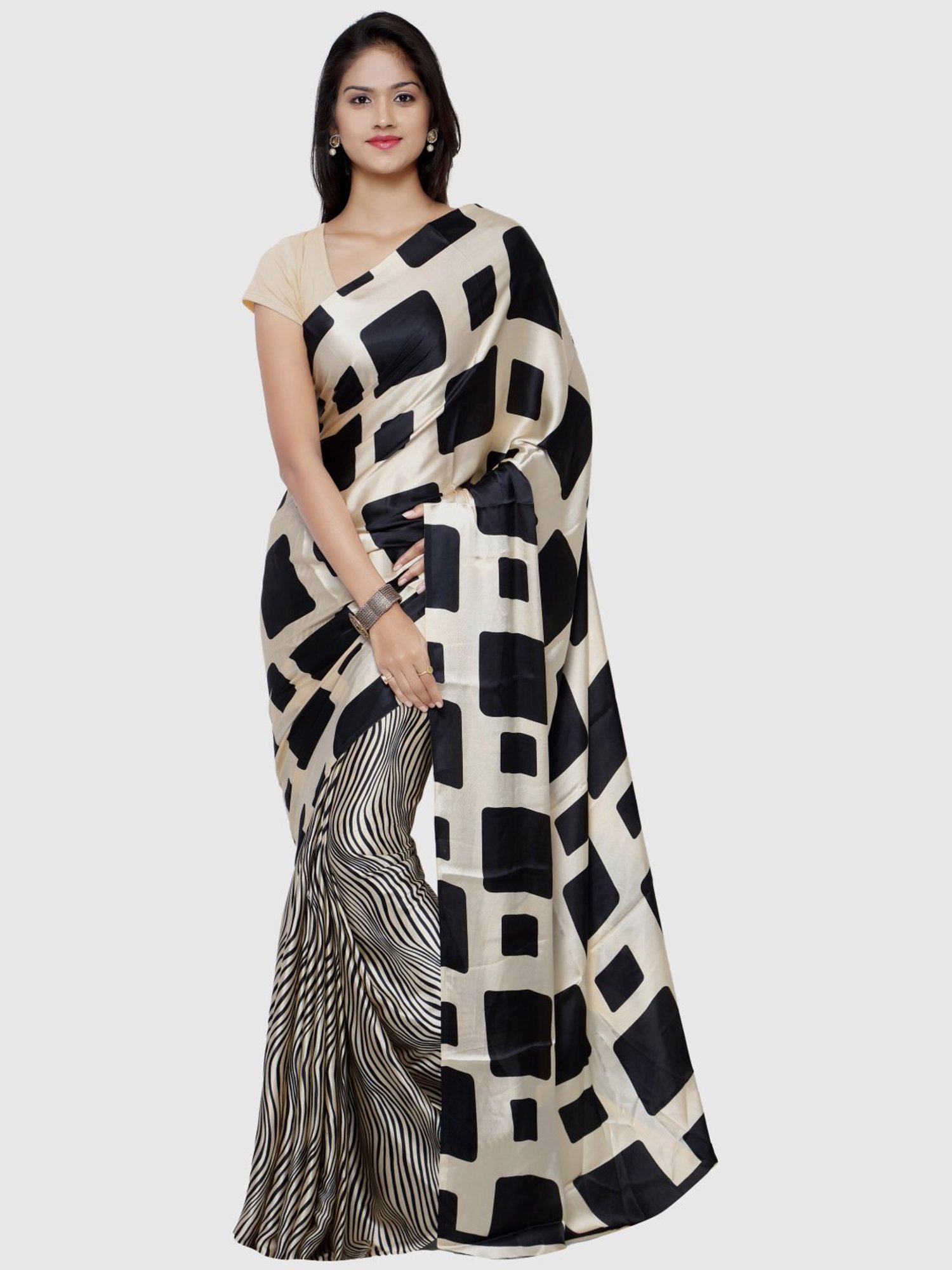 Unnati Silks Red Silk Printed Saree With Unstitched Blouse