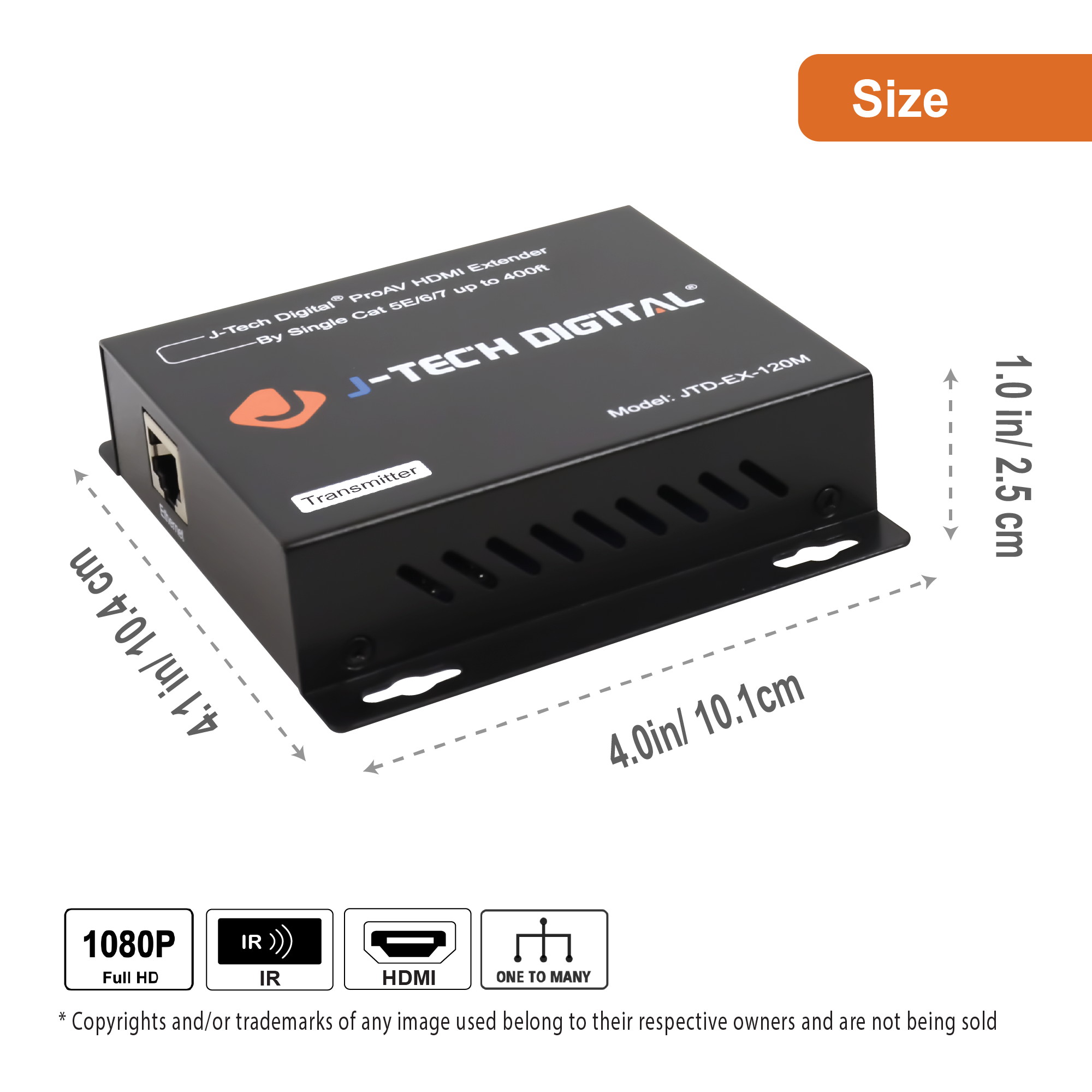 J-Tech Digital ProAV HDMI Extender Over Single Cat5e/6 Cable TCP/IP 1080p IR Remote - Up to 400' [JTD-EX-120M]