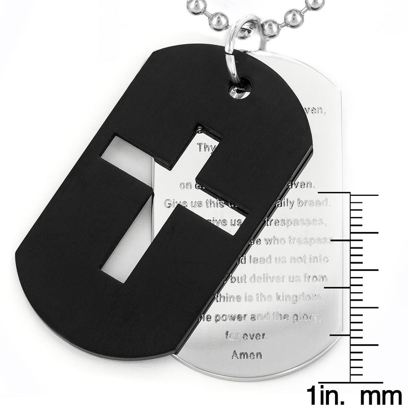 Men's Stainless Steel Plated Cross and 'Lord's Prayer' Double Dog Tag Necklace - Black