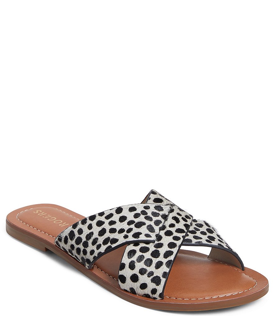 Jack Rogers Sloane Slotted X Band Dotted Animal Print Calf Hair Slides