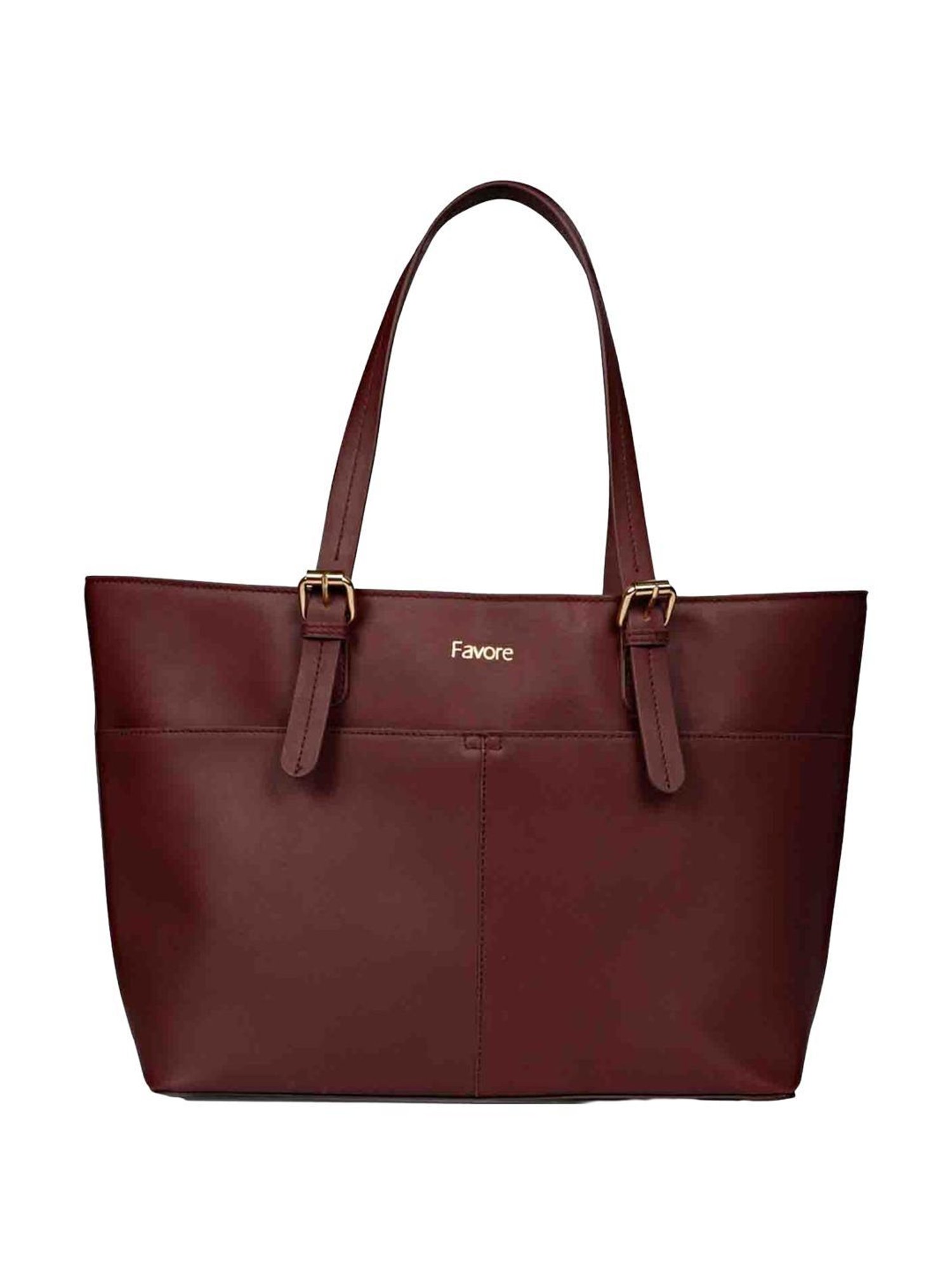 Favore Burgundy Solid Medium Tote Handbag