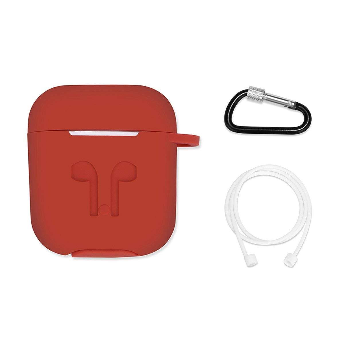 LIKDAY AirPods Case with Strap Protective Silicone Cover with Carabiner for Apple Airpods Accessories ( Red )