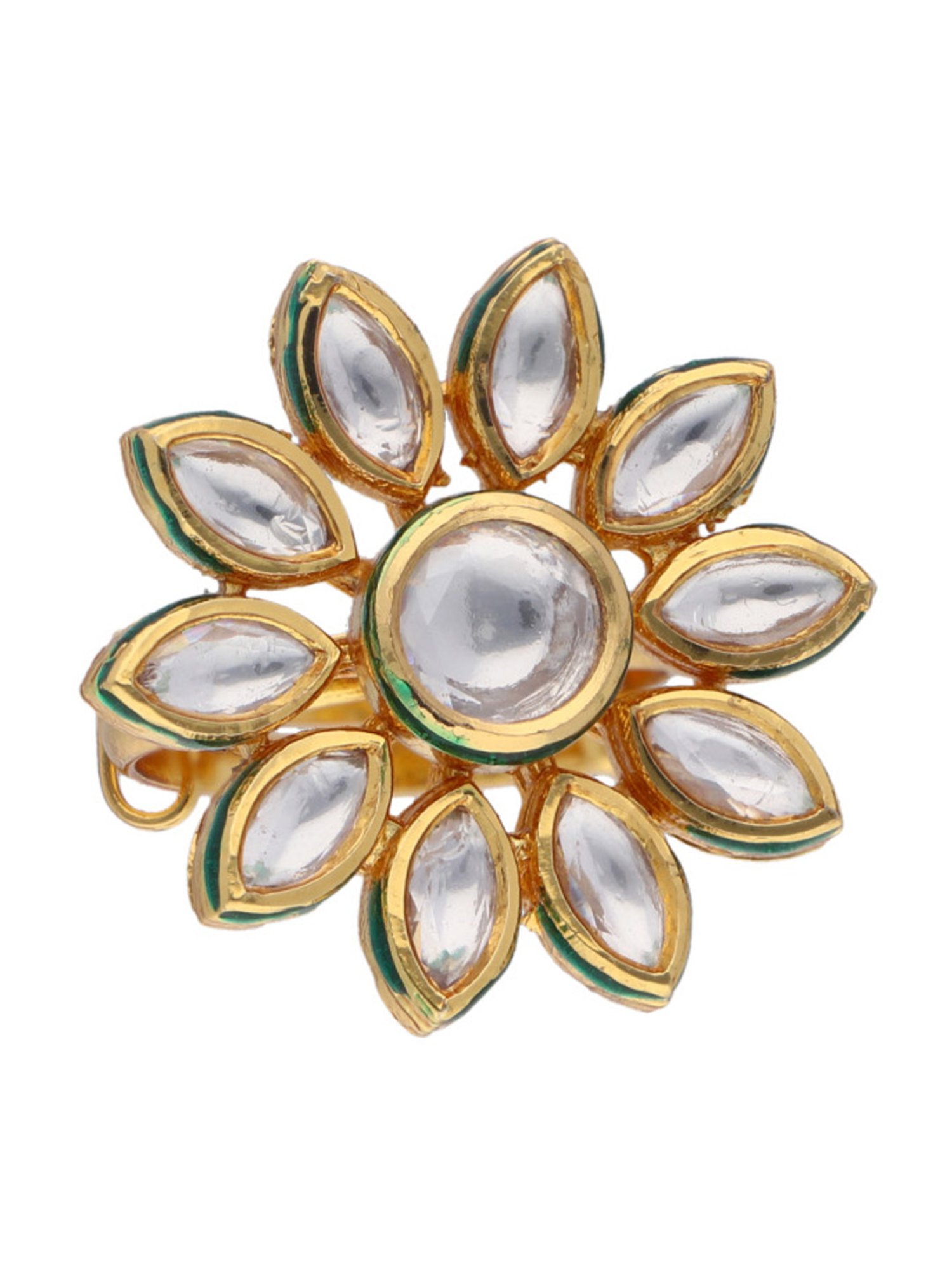 Curio Cottage Bridal Kundan Golden Daffodil Adjustable Ring
