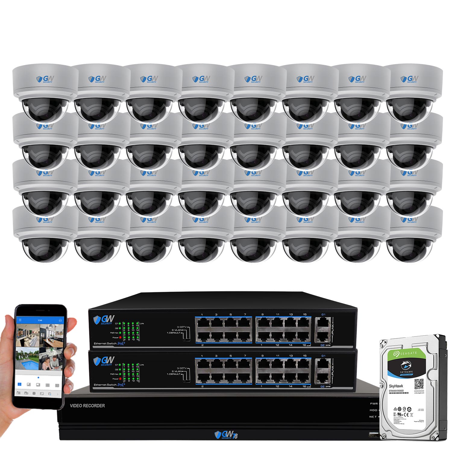 GW AutoFocus 4K (8MP) Smart AI Video & Audio Security Camera System, 16 Channel H.265+ 4K NVR, 16 x 8MP UltraHD 3840x2160 Microphone POE Dome Camera 4X Optical Motorized Zoom Outdoor Indoor