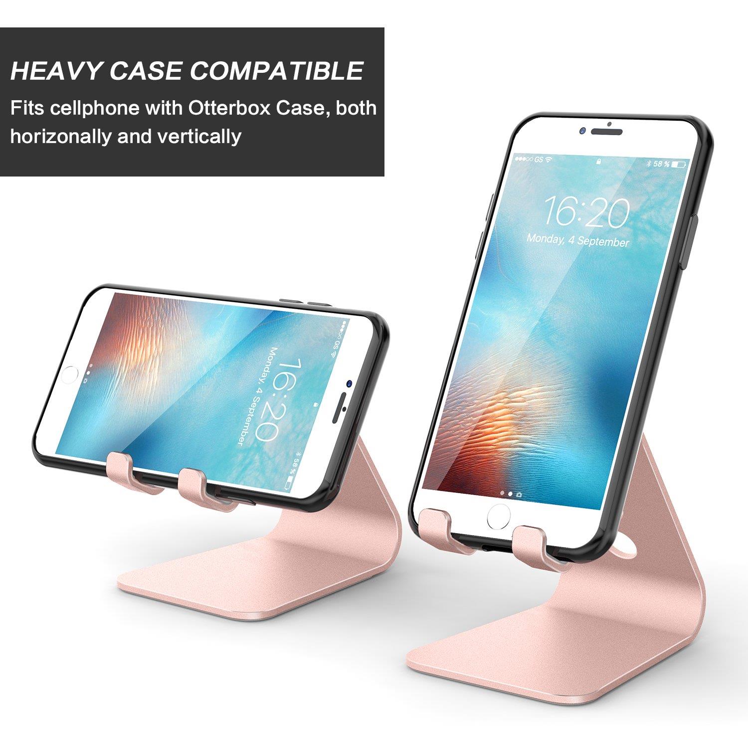 Cell Phone Stand, OMOTON Adjustable Aluminum Desktop Cellphone Tablet Stand Holder for Cellphones, iPhone and E-Readers, Rose Gold