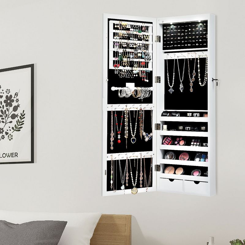 Costway Wall Mount Mirrored Jewelry Cabinet Organizer LED Lights