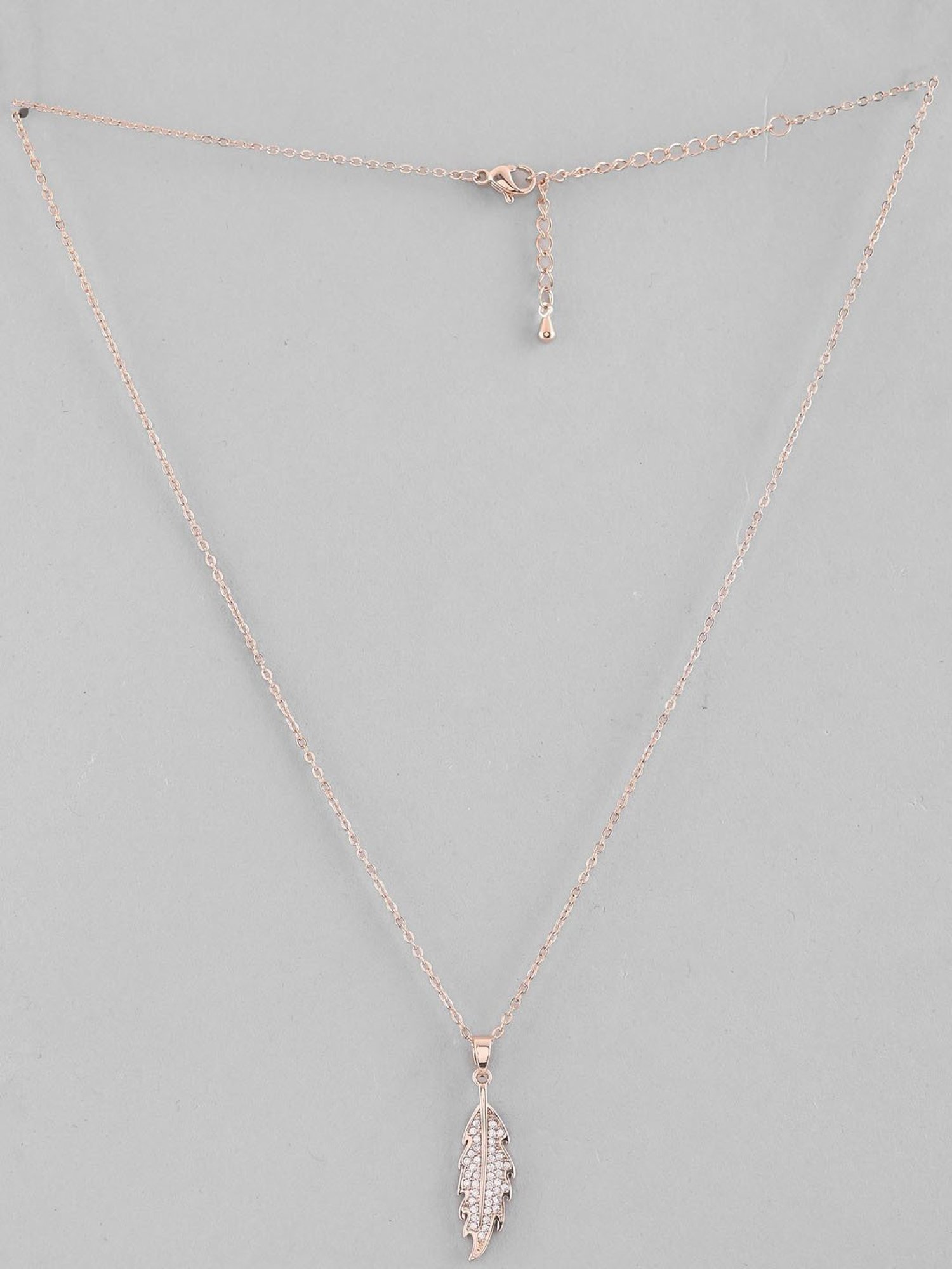 VOJ Rose Gold Plated Chain with Ad Studded Leaf Shaped Pendent